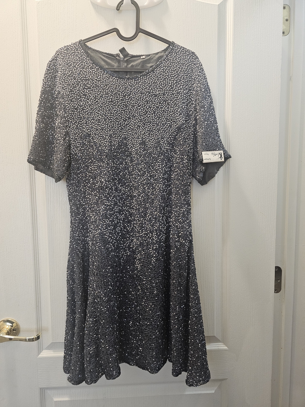 Sparkle Short Sleeve A-Line Dress - Silver